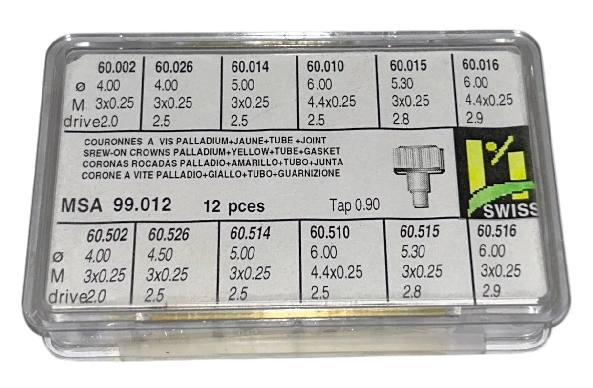 Assortment Of Palladium & Yellow Threaded Crowns With Tubes & Gaskets (12 Crowns)
