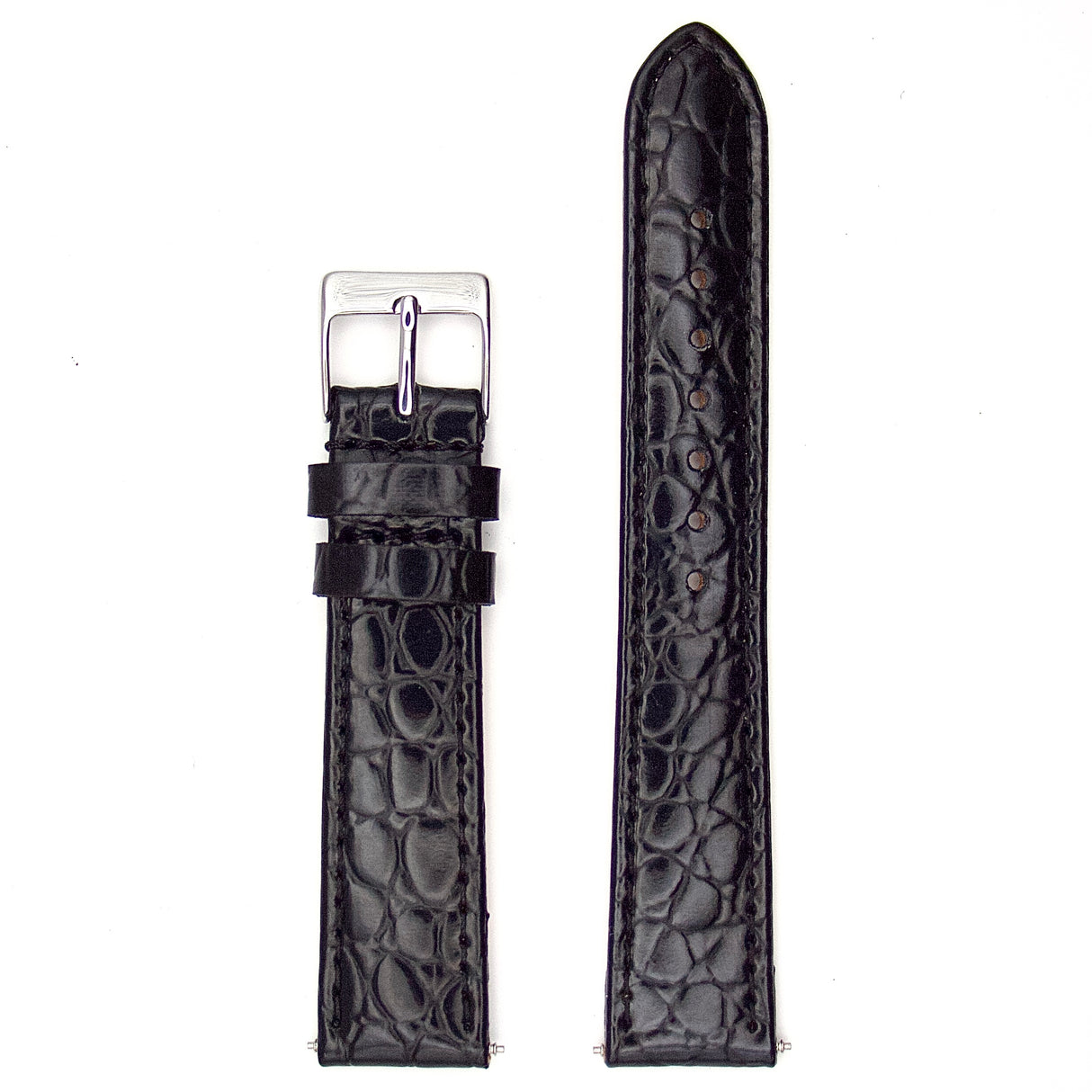 Crocodile Grain Genuine Leather Strap - Black (by PERRIN)