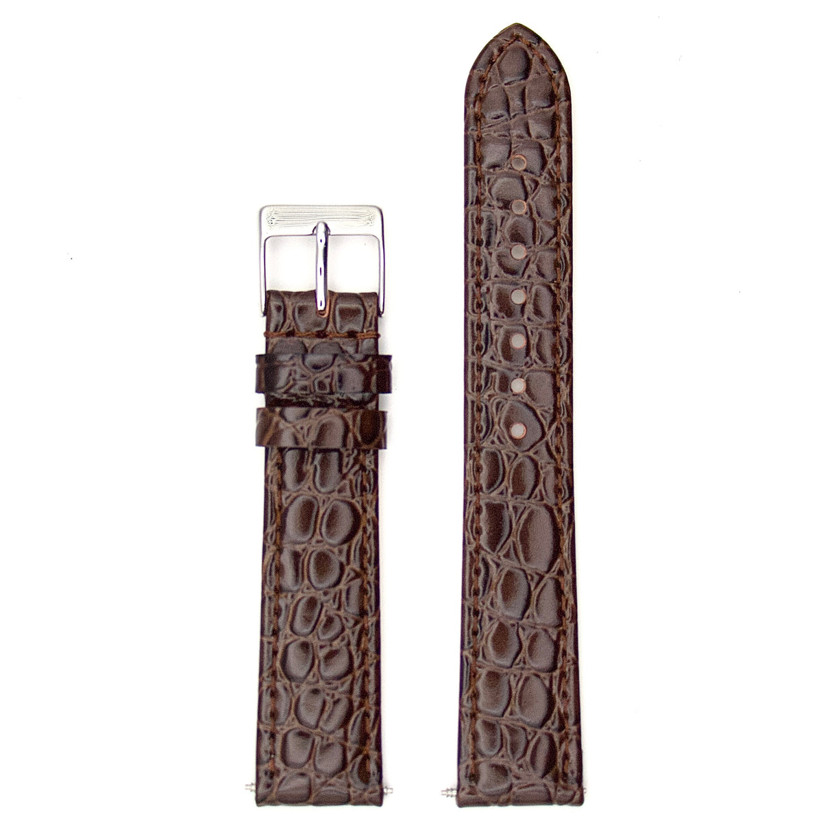 Crocodile Grain Genuine Leather Strap - Brown (by PERRIN)
