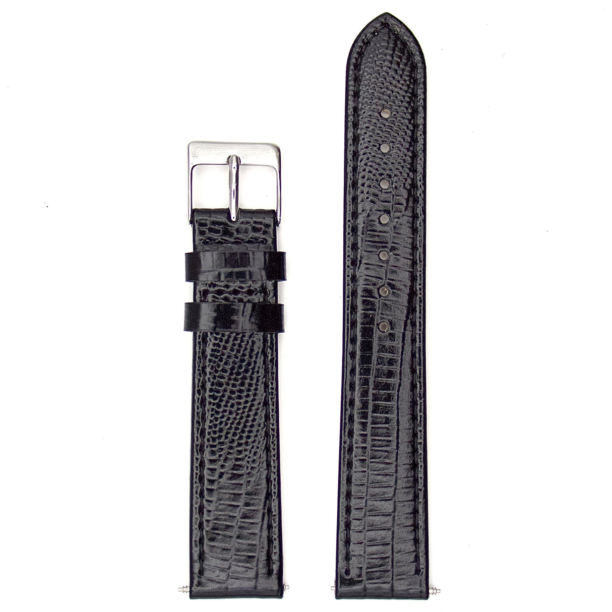 Lizard Grain Genuine Leather Strap - Black (by PERRIN)