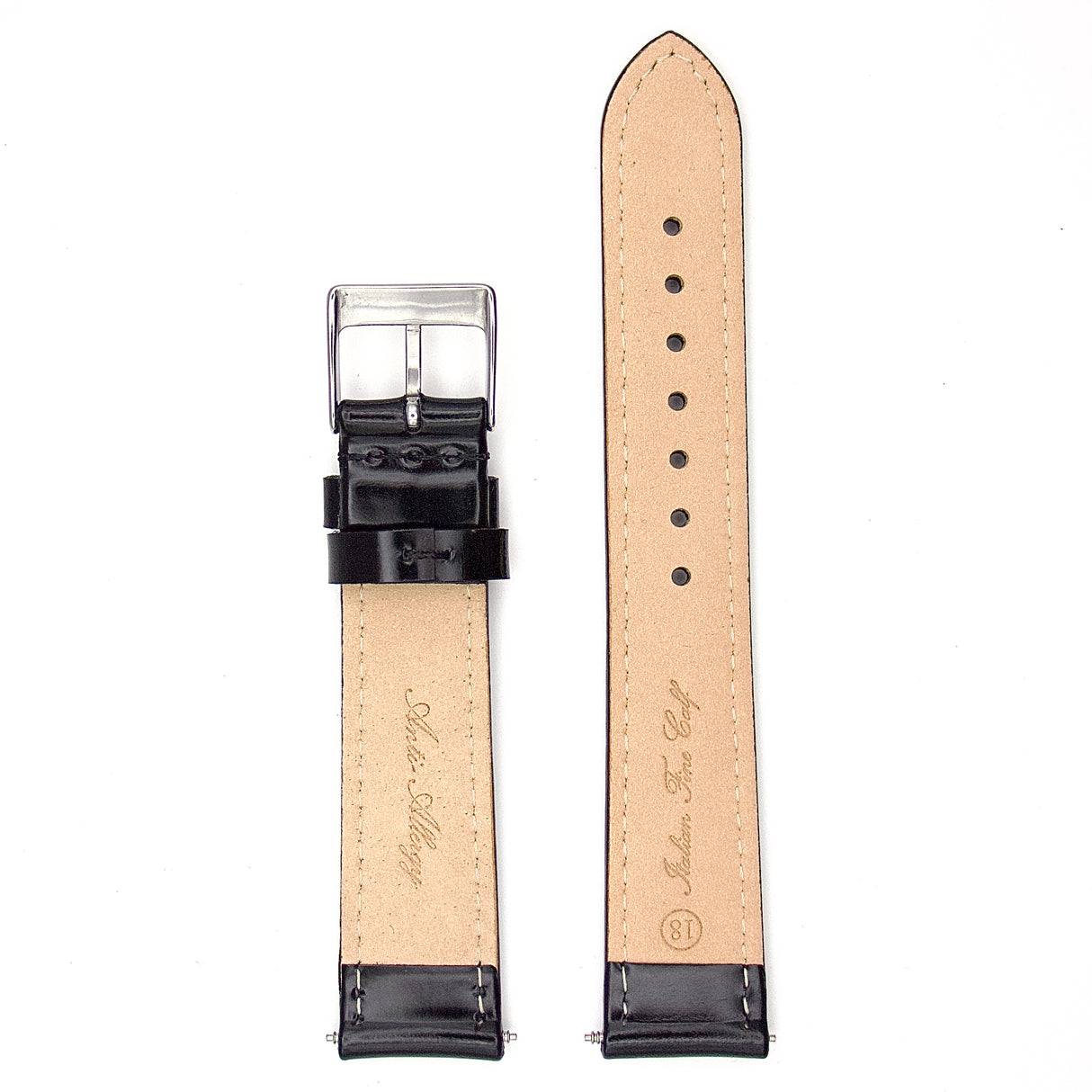 Polished Plain Grain Genuine Leather Strap - Brown (by PERRIN)