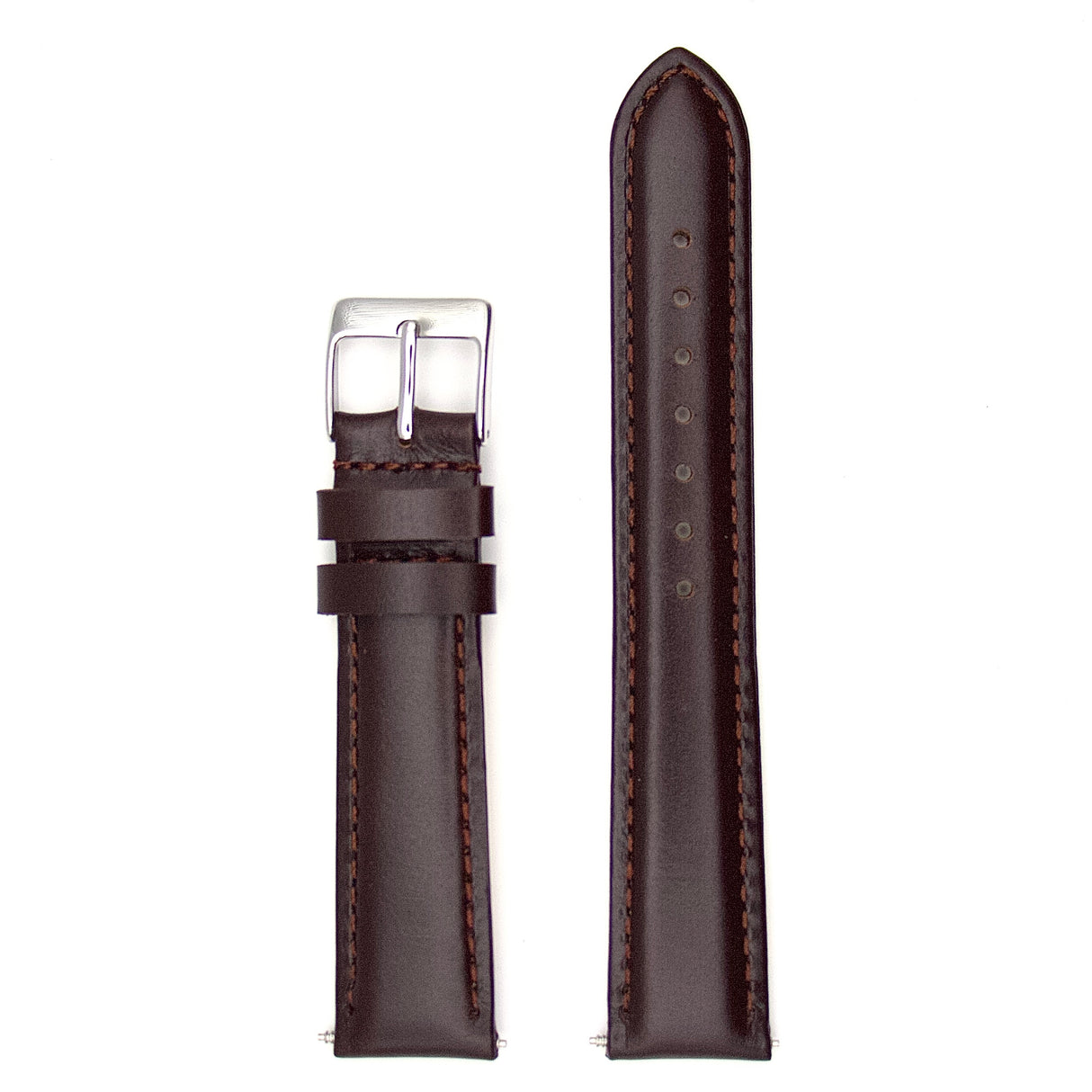 Polished Plain Grain Genuine Leather Strap - Brown (by PERRIN)