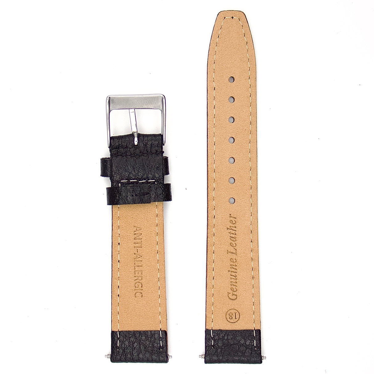 Pebble Grain Genuine Leather Strap - Black (by PERRIN)