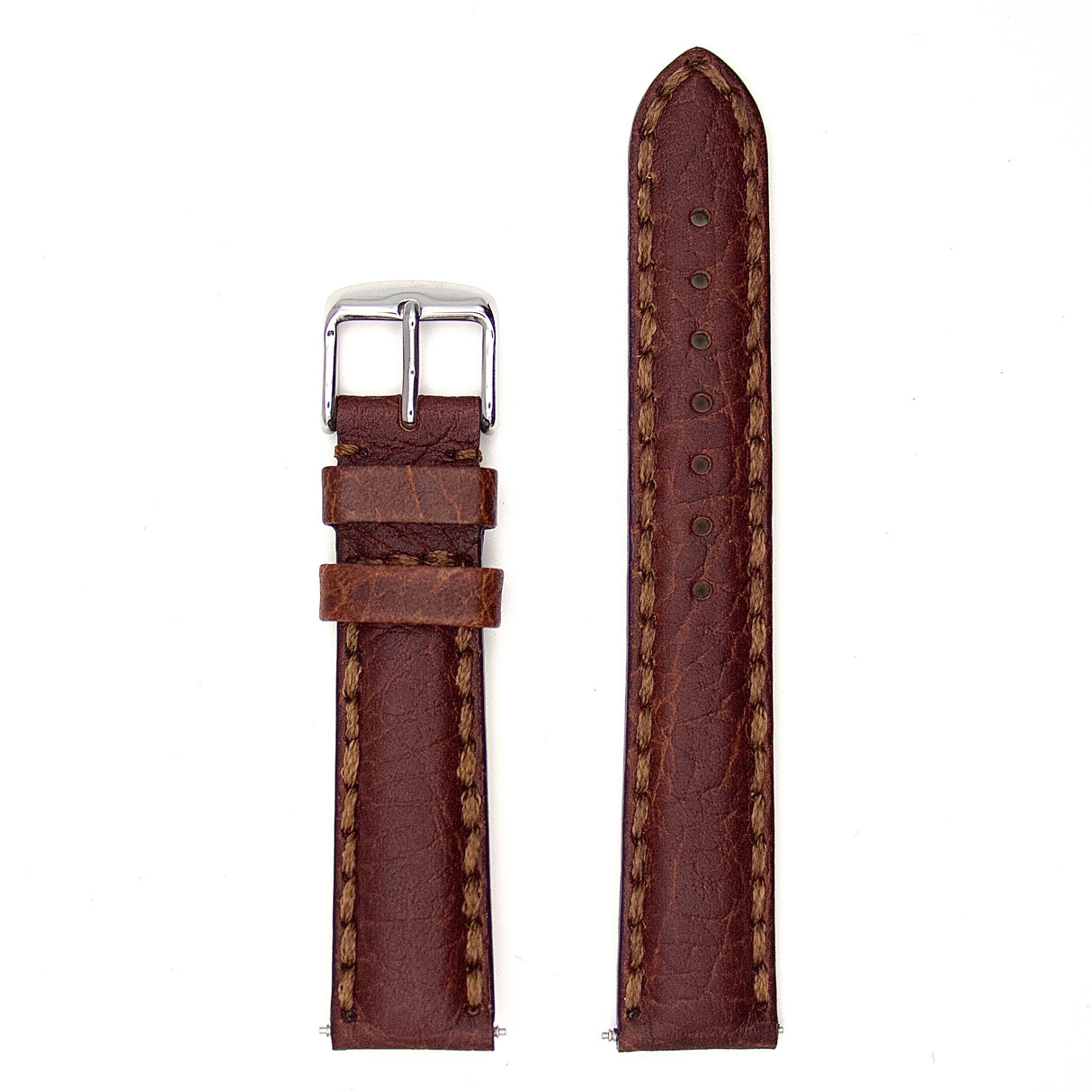 Thick Stitched Genuine Leather Strap - Brown (by PERRIN)