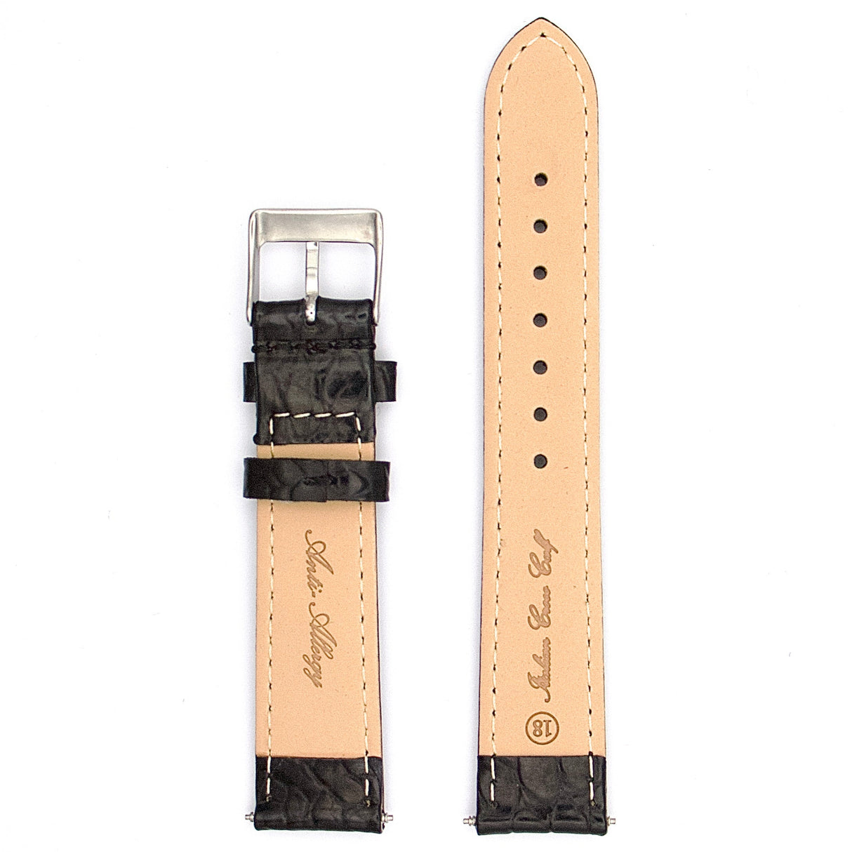 Padded Crocodile Grain Genuine Leather Strap - Black (116)