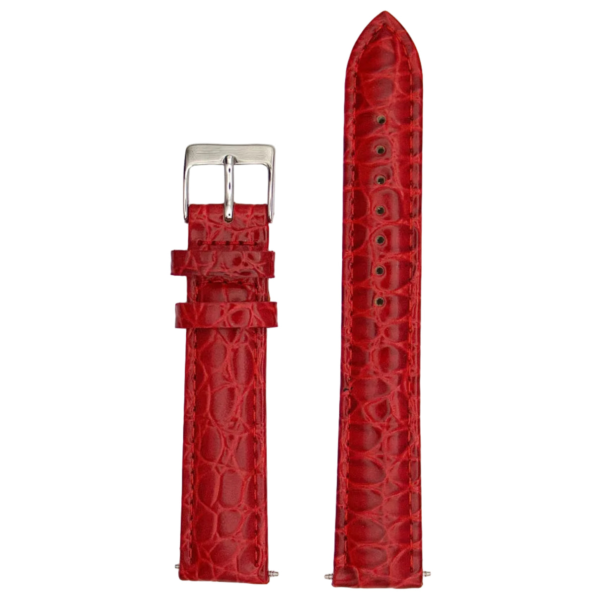Padded Crocodile Grain Genuine Leather Strap - Red (116)