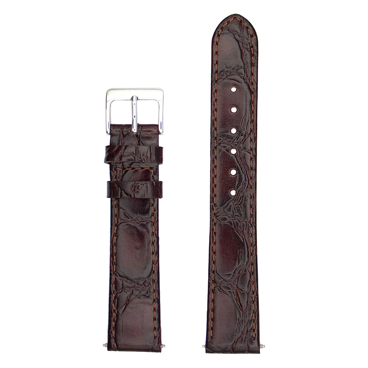 Vintage Crocodile Grain Genuine Leather Strap - Brown (120)