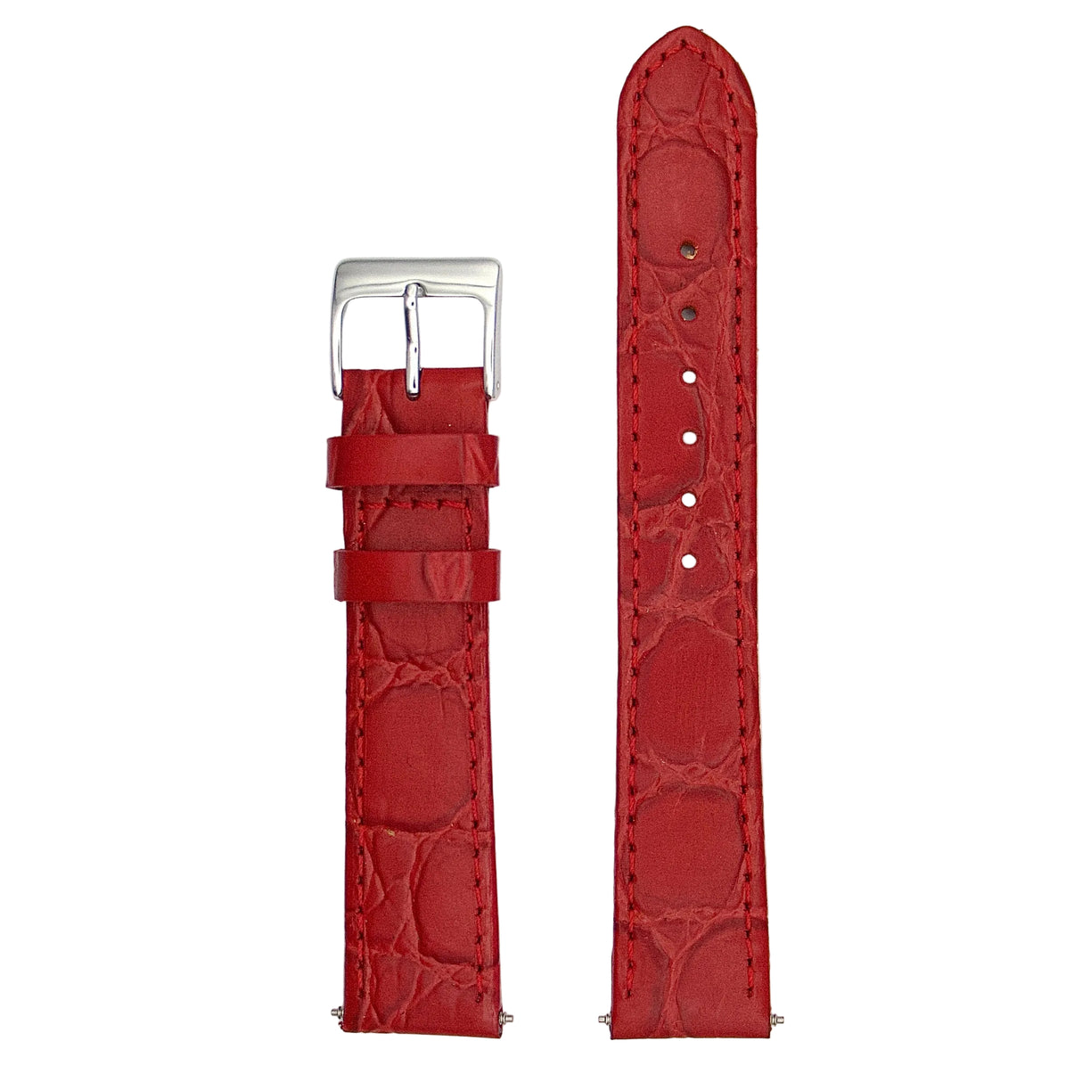 Vintage Crocodile Grain Genuine Leather Strap - Red (120)