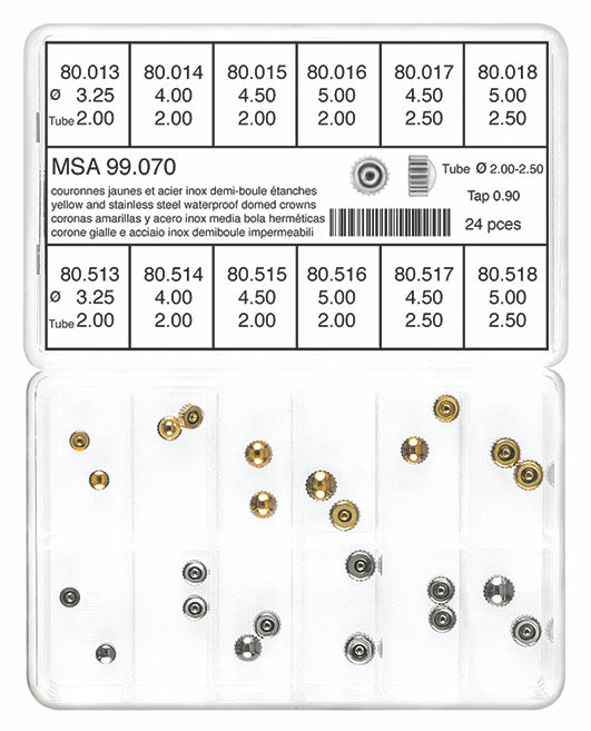 Water-Proof Domed Crown Assortment Tap 90 (24 Crowns, 12 models)