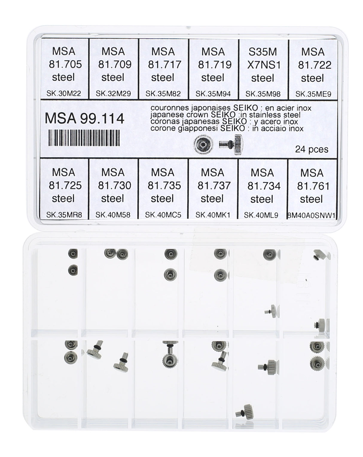 Generic Steel Crown Assortment to fit Seiko® (24 Crowns, 12 models)