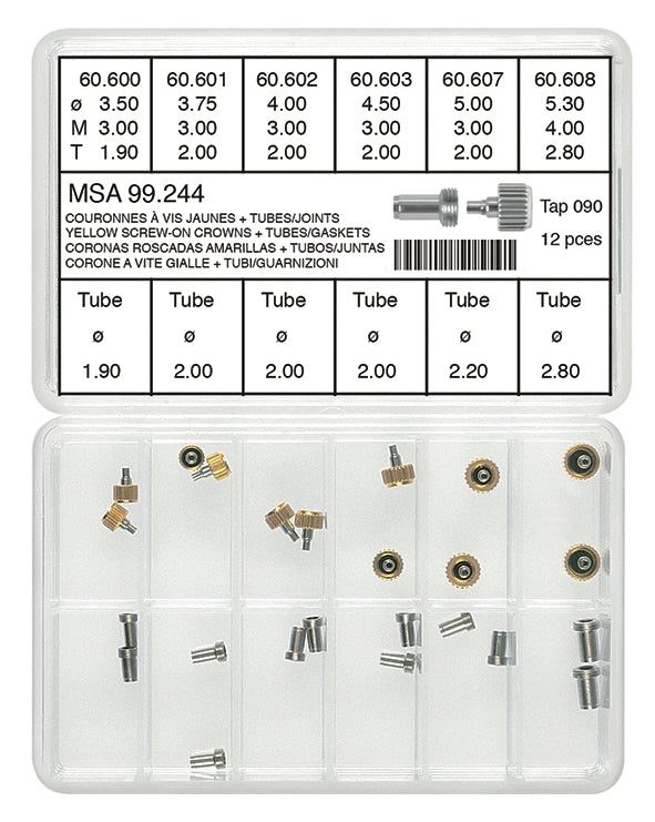 Screw-On Yellow Crown Assortment With Tubes & Gaskets Tap 90