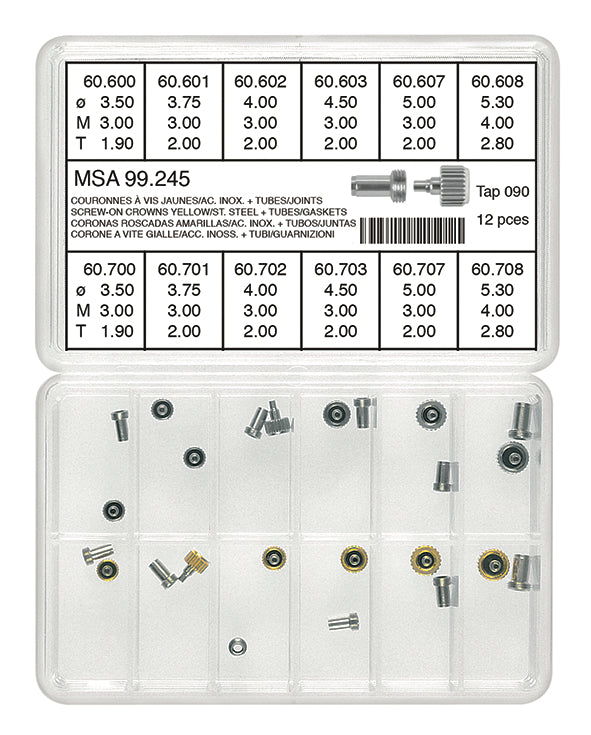 Screw-On SS & Yellow Crown Assortment With Tubes & Gaskets Tap 90