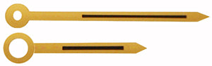 Omega® Hands (Hour and Minute), calibres: 1000, 1001, 1002, 1010, 1011, 1012, 1020, 1021, 1022, 1030, 1035, baton pointed, yellow, black onyx, length 13.0 mm