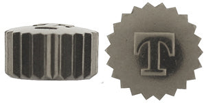 Tissot® Crown (Waterproof), fits tube 2.00 mm, steel colour, square waterproof crown, with logo