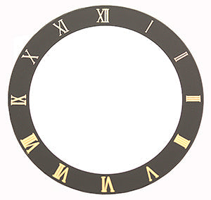 Black Wide Trim Flat Round Mineral Crystal 0.80 mm Thick with Gold Roman Figures (18.0 mm to 33.0 mm)