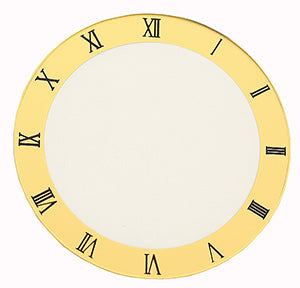 Gold Wide Trim Flat Round Mineral Crystal 0.80 mm Thick with Black Roman Figures (dwo) (18.0 mm to 33.0 mm)