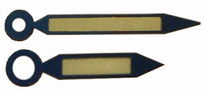 Gruen® Pair of Hands HD-GRU43 , blue baton pointed luminous, length of min hand 10.00 mm (click here to see the calibers)