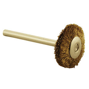 Miniature Crimped Brass Wire Brush mounted on 1/8" arbor