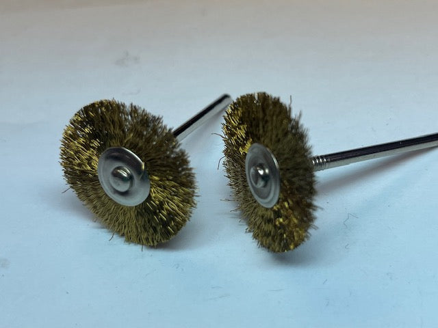 1" Miniature Crimped Brass Wire Brush mounted on 3/32" arbor