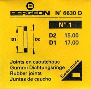 Bergeon® Swiss Flat Case Back Gasket number 6630-01, package of 2, ID 15.00 mm, OD 17.00 mm, thickness 0.50 mm