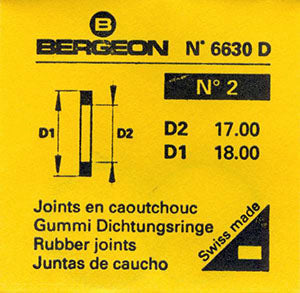 Bergeon® Swiss Flat Case Back Gasket number 6630-02, package of 2, ID 17.00 mm, OD 18.00 mm, thickness 0.50 mm