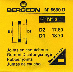 Bergeon® Swiss Flat Case Back Gasket number 6630-03, package of 2, ID 17.80 mm, OD 18.70 mm, thickness 0.50 mm