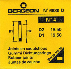 Bergeon® Swiss Flat Case Back Gasket number 6630-04, package of 2, ID 18.50 mm, OD 19.50 mm, thickness 0.50 mm
