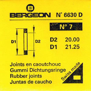 Bergeon® Swiss Flat Case Back Gasket number 6630-07, package of 2, ID 20.00 mm, OD 21.25 mm, thickness 0.50 mm