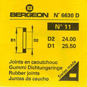 Bergeon® Swiss Flat Case Back Gasket number 6630-11, package of 2, ID 24.00 mm, OD 25.50 mm, thickness 0.50 mm