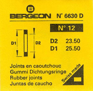 Bergeon® Swiss Flat Case Back Gasket number 6630-12, package of 2, ID 23.50 mm, OD 25.50 mm, thickness 0.50 mm