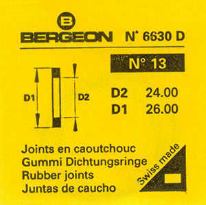 Bergeon® Swiss Flat Case Back Gasket number 6630-13, package of 2, ID 24.00 mm, OD 26.00 mm, thickness 0.50 mm