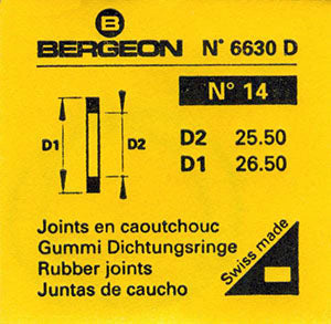 Bergeon® Swiss Flat Case Back Gasket number 6630-14, package of 2, ID 25.50 mm, OD 26.50 mm, thickness 0.50 mm
