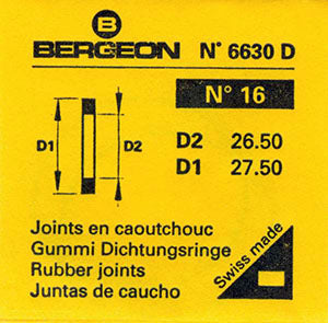 Bergeon® Swiss Flat Case Back Gasket number 6630-16, package of 2, ID 26.50 mm, OD 27.50 mm, thickness 0.50 mm