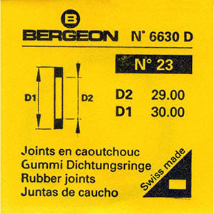 Bergeon® Swiss Flat Case Back Gasket number 6630-23, package of 2, ID 29.00 mm, OD 30.00 mm, thickness 0.50 mm