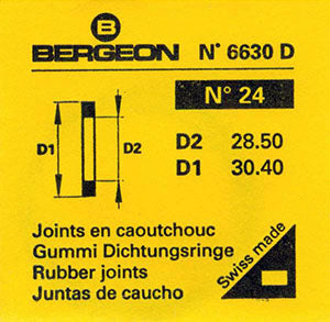 Bergeon® Swiss Flat Case Back Gasket number 6630-24, package of 2, ID 28.50 mm, OD 30.40 mm, thickness 0.50 mm