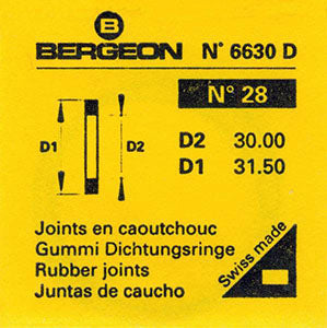 Bergeon® Swiss Flat Case Back Gasket number 6630-28, package of 2, ID 30.00 mm, OD 31.50 mm, thickness 0.50 mm