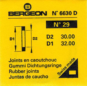 Bergeon® Swiss Flat Case Back Gasket number 6630-29, package of 2, ID 30.00 mm, OD 32.00 mm, thickness 0.50 mm