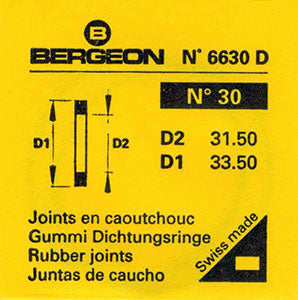 Bergeon® Swiss Flat Case Back Gasket number 6630-30, package of 2, ID 31.50 mm, OD 33.50 mm, thickness 0.50 mm