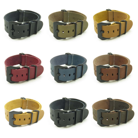 All Color NT.pv.mb Leather NATO Strap w Black Pre V Buckle