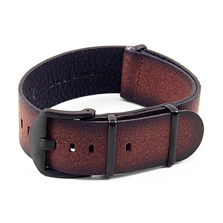 DASSARI Slater dn9.8.mb Distressed Leather NATO Strap w Matte Black Hardware in red