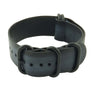 Distressed Leather Nato Strap In Black With Heavy Duty Matte Black Rings