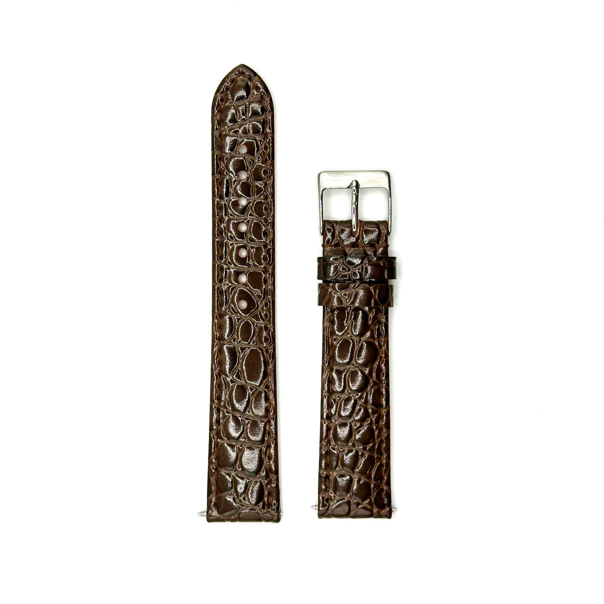Crocodile Grain Genuine Leather Strap - Brown (by PERRIN)