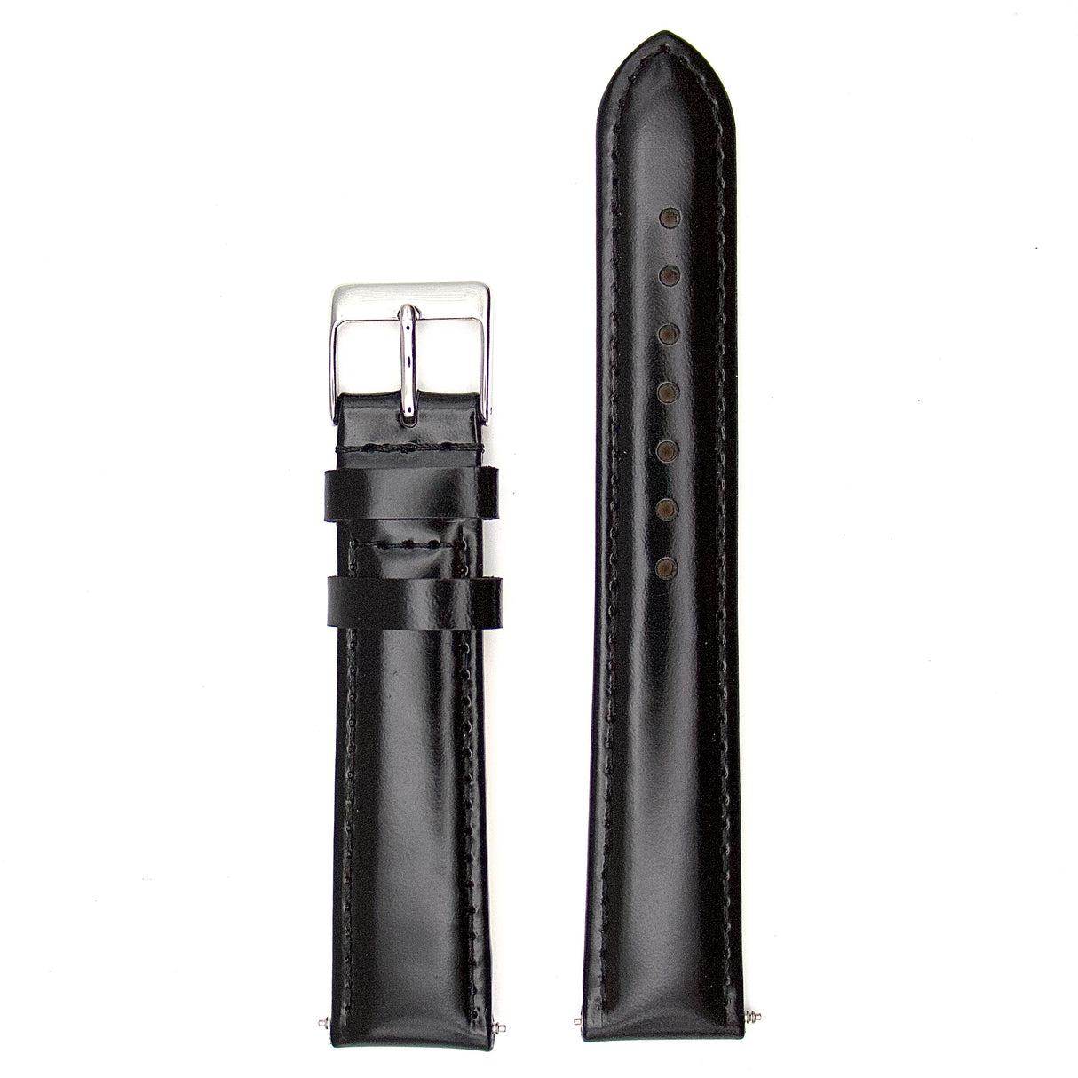 Polished Plain Grain Genuine Leather Strap - Black (by PERRIN)