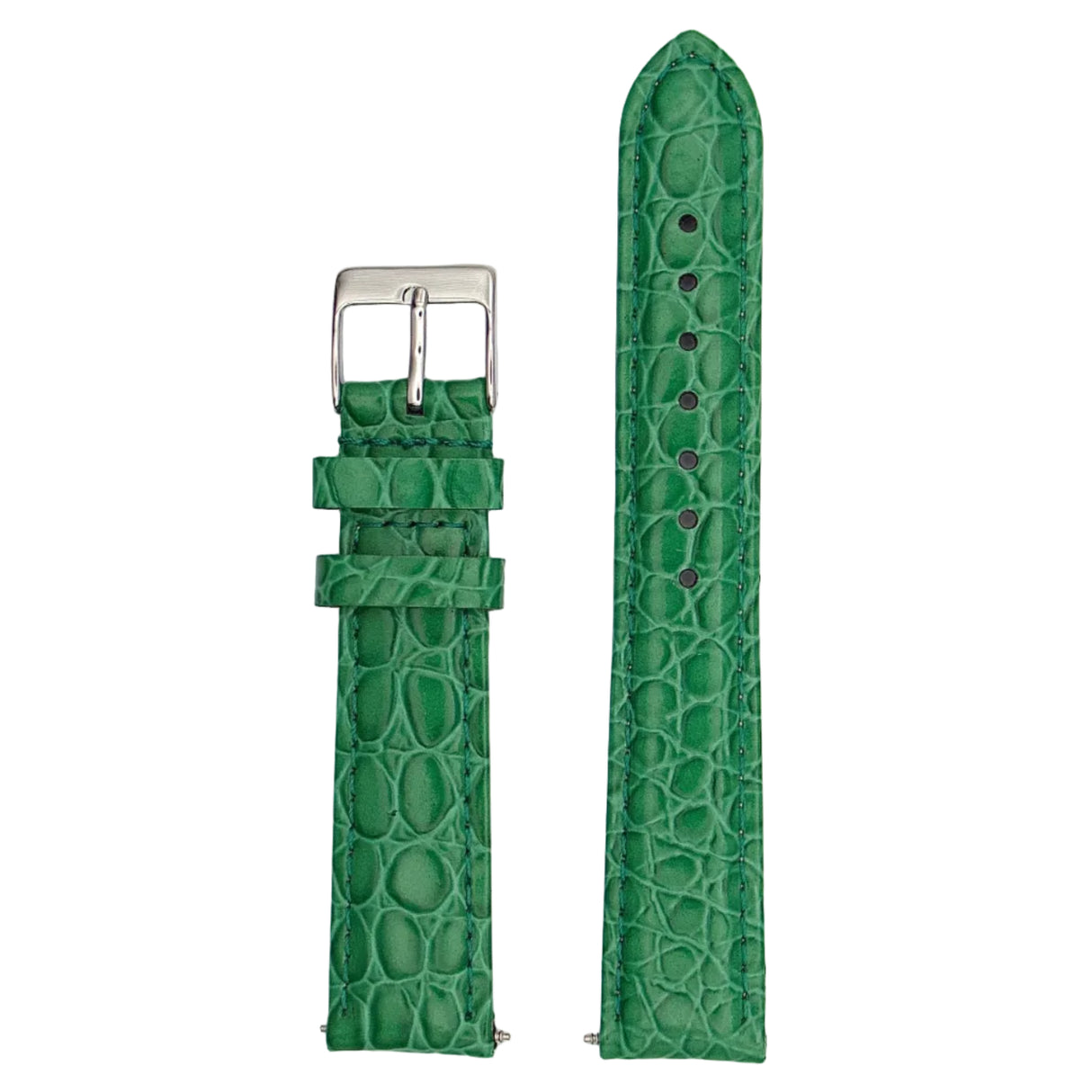 Padded Crocodile Grain Genuine Leather Strap - Green (116)