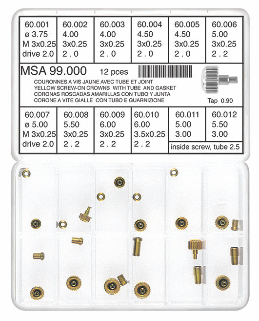 Assortment Of Yellow Threaded Crowns With Tubes & Gaskets (12 Crowns)