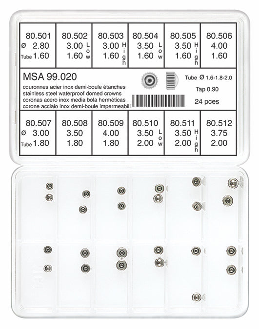 Water-Proof Domed Crown Assortment Tap 90 (24 Crowns, 12 models)