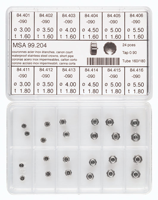 Water-Proof Short Pipe Crown Assortment 1.60mm & 1.80mm Tube/Tap 90