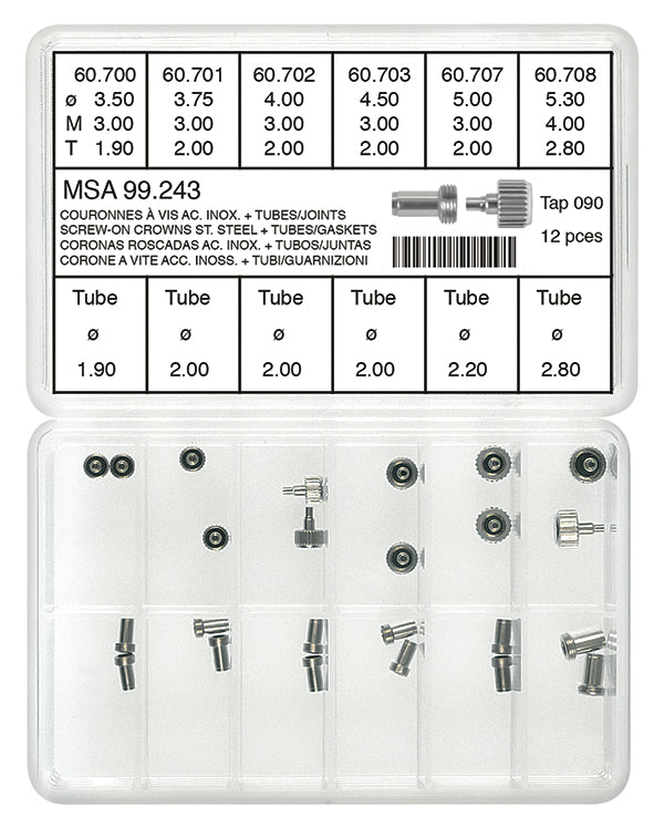 Screw-On Crown Assortment With Tubes & Gaskets Tap 90