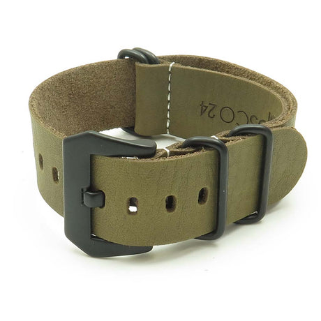 NT.11.pv.mb Leather NATO Strap w Black Pre V Buckle in Green