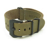 NT.11.pv.mb Leather NATO Strap w Black Pre V Buckle in Green